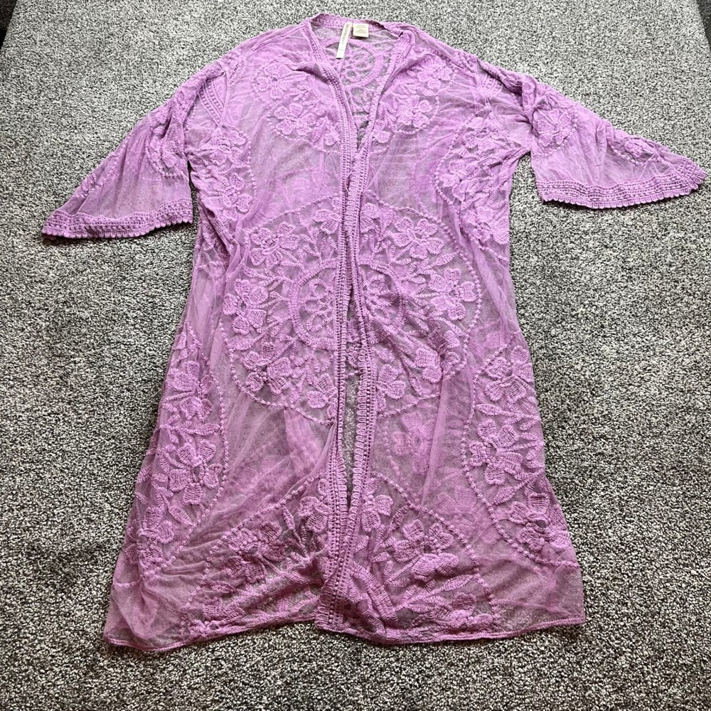 Forgotten Grace Cardigan Womens XXL Lace Kimono Purple Mesh Floral Boho Festival